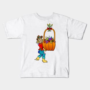 Scarecrow with Pumpkin Harvest Basket Kids T-Shirt